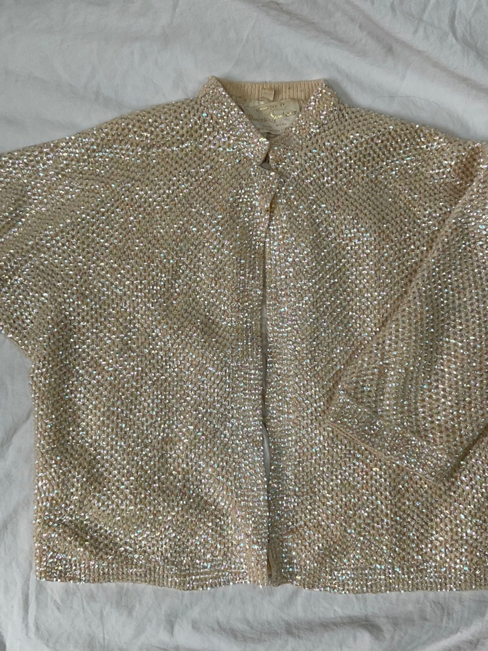 1950s/60s Hand-beaded Sequined 100% Wool Cardigan